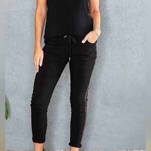 Venti6 Black Joggers with Red and Green Stripes